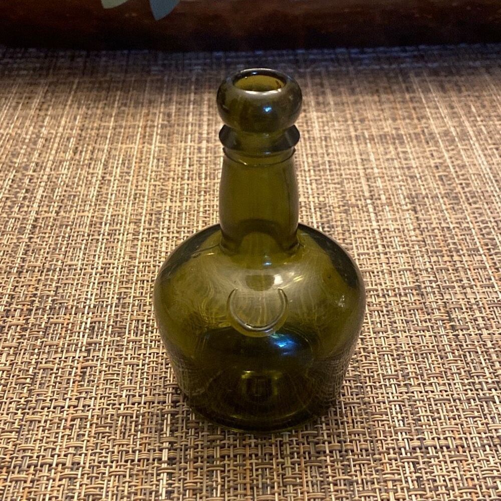Antique “Black” Dark Olive Green Glass Mallet Bottle with Pontil Mark & Seam